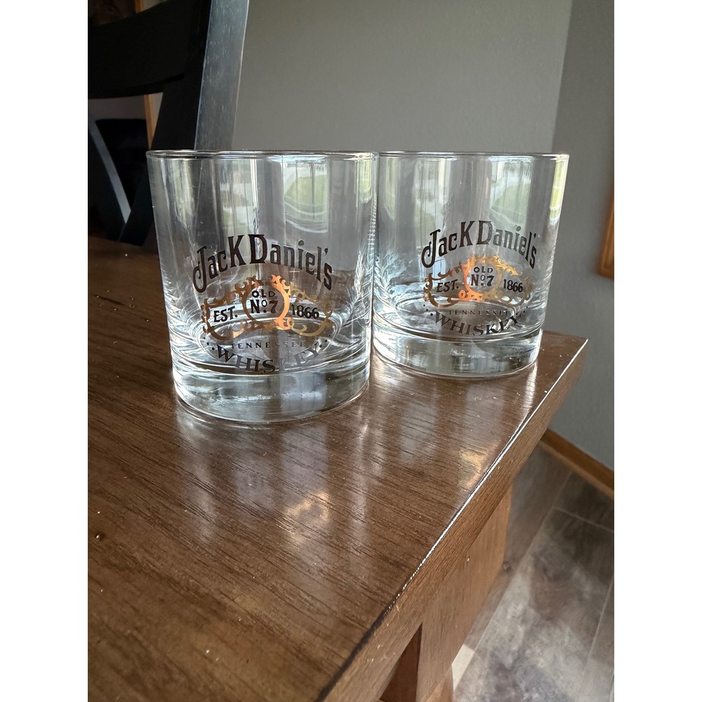 Jack Daniel's Old No. 7 Tennessee Whiskey Rocks Glass Set of 2 Barware Tumblers